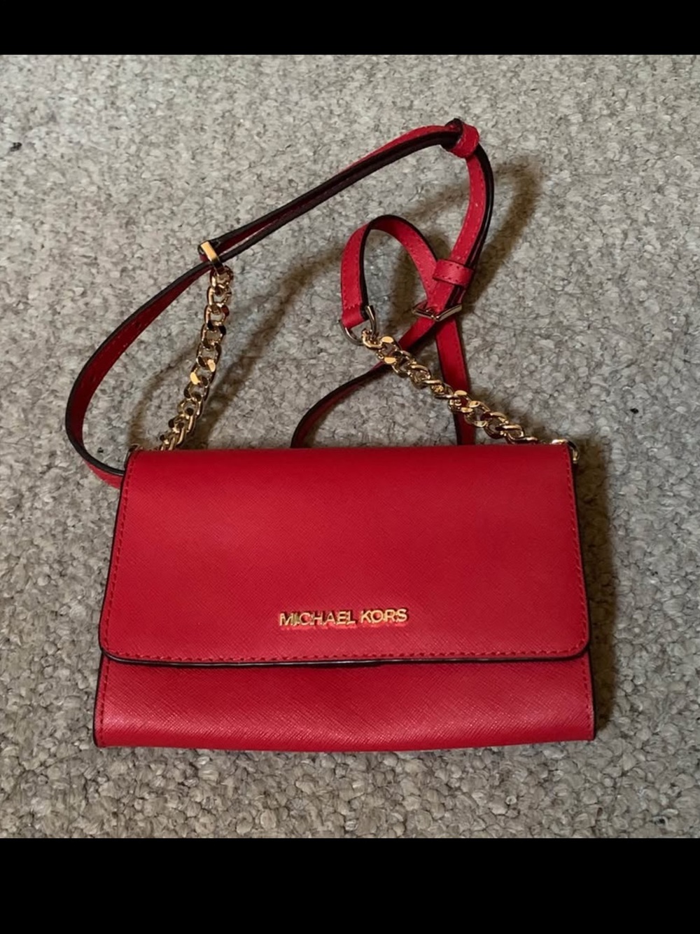 Michael Kors Red Crossbody with Gold Chain Strap